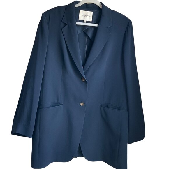 Lafayette 148 New York Sz XL Navy Blue Blazer Jacket Two-Button Silk Minimalist - Picture 1 of 15